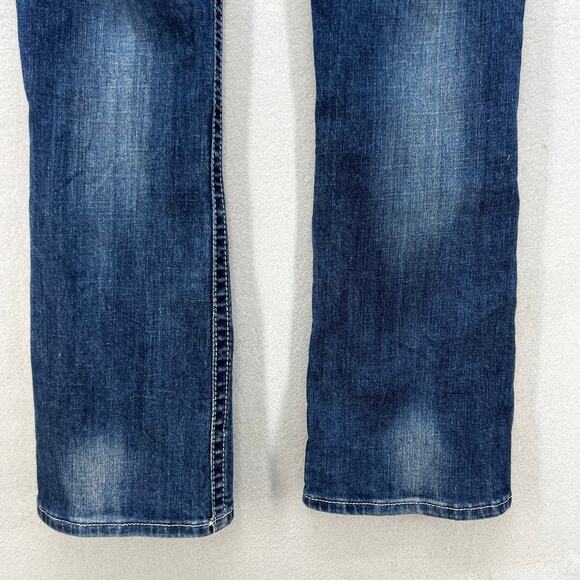 Miss Me Jeans Women's 27x31 (4) Blue Easy Boot Embellished Fleur de Lis Blingy - Picture 8 of 15